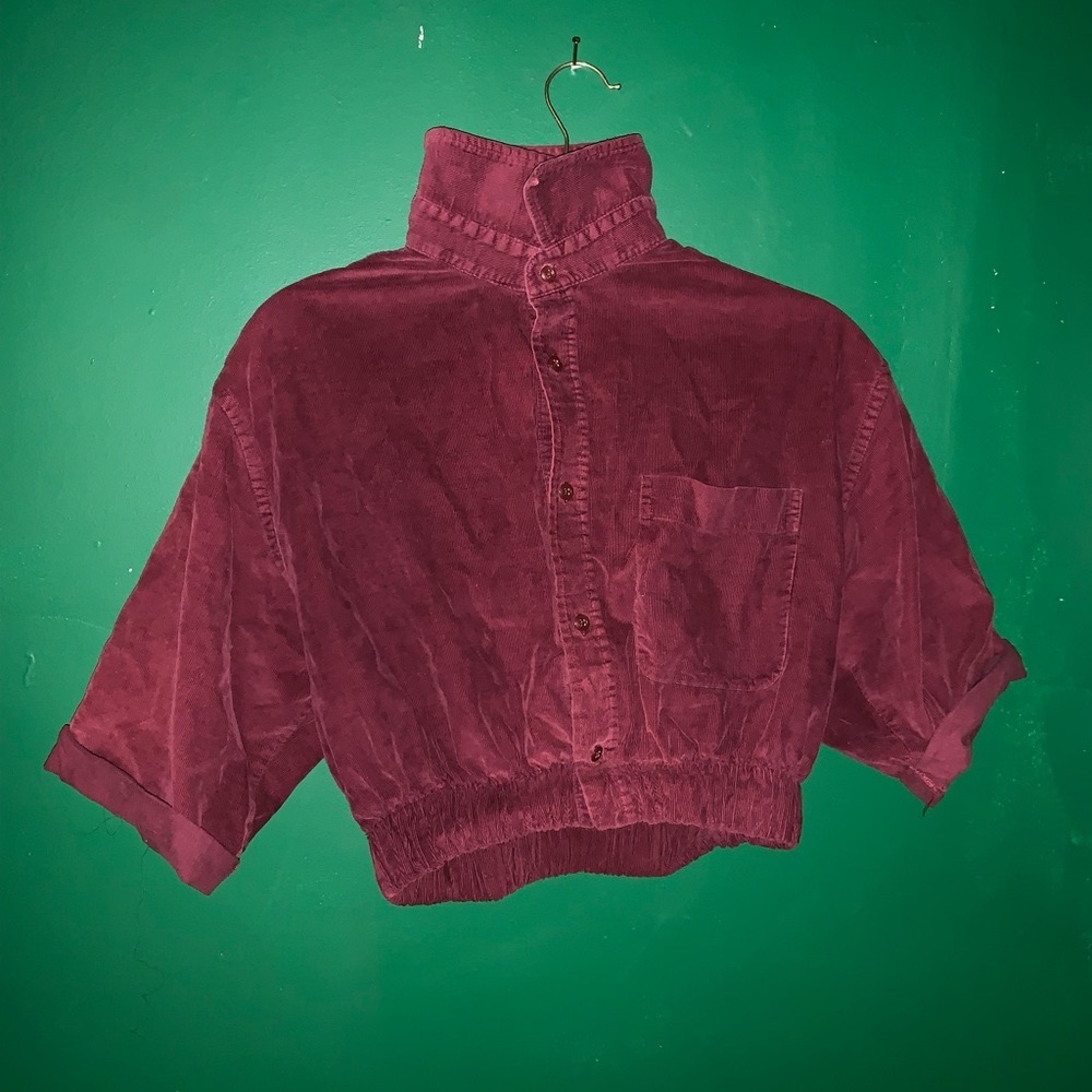 Cherry red cropped corduroy jacket